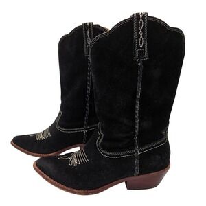 Patricia Nash size 9 Black Suede Leather Western Cowboy Boots Embroidered Detail